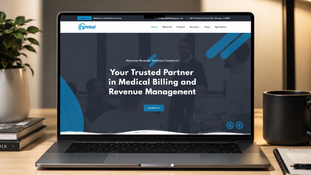 Global Billing Group website on a laptop