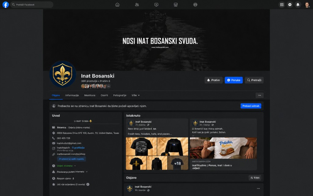 Inat Bosanski Facebook page and social presence